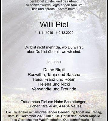Zeitungsanzeige Willi Piel