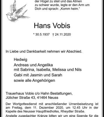 Zeitungsanzeige Hans Vobis