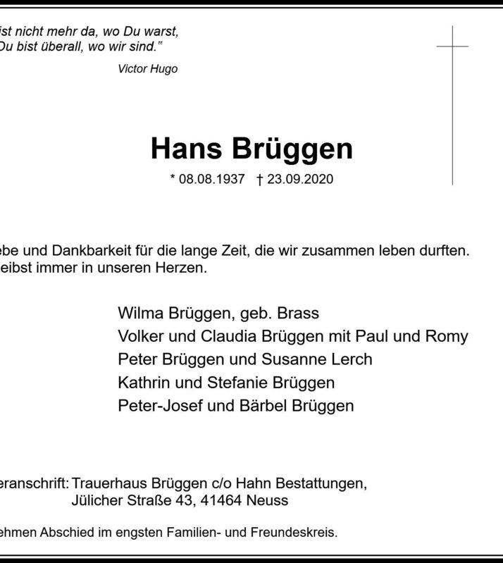 Zeitungsanzeige Hans Brüggen
